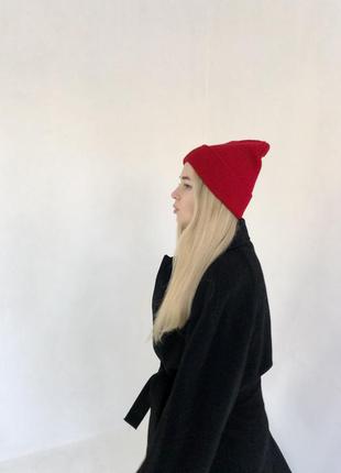 Красная шапка бини осенняя/зимняя тёплая2 фото