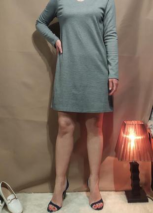 Серое трикотажное платье мини трапеция размер s