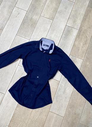 Синяя классическая рубашка(027)