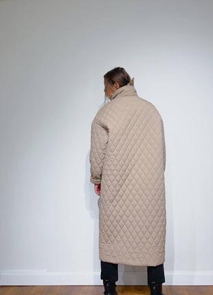 Стёганное удлинённое пальто, 4 цвета, тёплое пальто, узор ромб, оверсайз пальто, прямое пальто6 фото