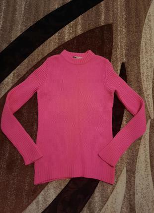 Теплый фактурный яркий неоновый розовый свитер люкс шерсть с ангорой  jaeger
