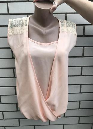 Комбинированная,розовая,пудровая с кружевом блуза на запах с топом(майкой) broadway
