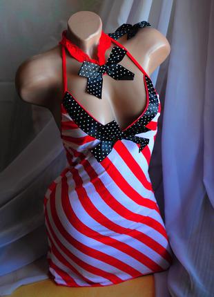 Яркий пеньюар/платье в расцветке американского флага сша с бантом "американка" и повязочкой на ножку