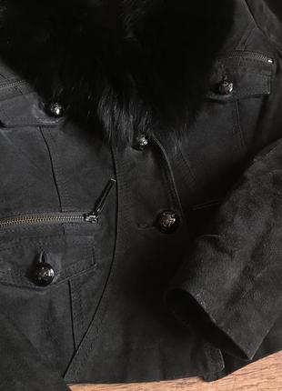 Куртка шкіряна замшевшая осіння з хутряним коміром
