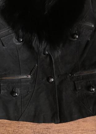 Куртка шкіряна замшевшая осіння з хутряним коміром