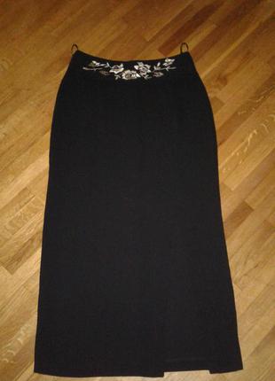 Нарядная прямая юбка макси с расшитым поясом 12р. warp&weft1 фото