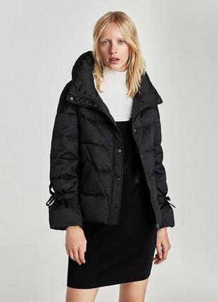 Пуховик с шалевым воротником из фактурной ткани zara