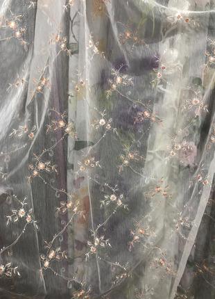 Тюль кристалон з квітковою вишивкою2 фото