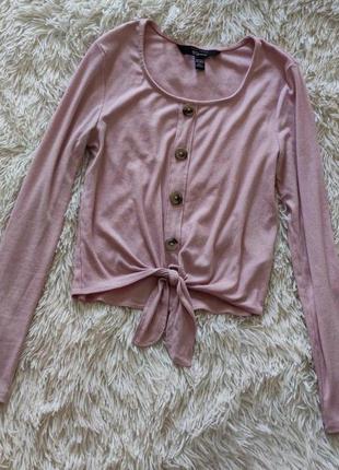 Кофточка в рубчик с пуговками и завязкой