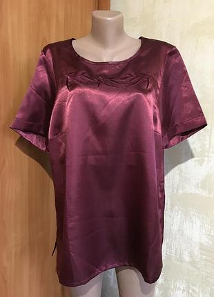 Атласна блуза з вишивкою кольору марсала!великий розмір!