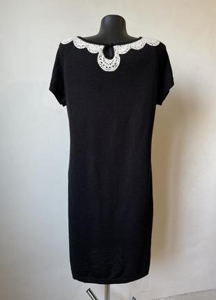 Шерстяное платье туника чёрное с вышивкой вязанное миди5 фото