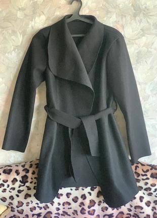 🧥чёрное женское свободное пальто под пояс/стильное чёрное лёгкое пальто осень-весна🧥1 фото