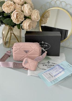 Найкрасивіша жіноча шкіряна сумочка prada сумка через плече 2 в 1 з гаманцем рожева пудра