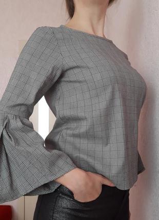 Блуза zara в серую клетку с обьемными рукавами3 фото