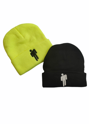 Шапка двойная салатовая черная демисезонная с отворотом 11, 12, 13, 14 лет