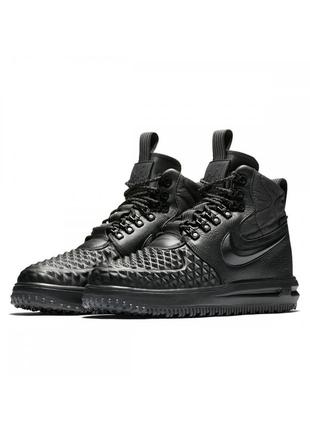 Зимові чоловічі кросівки на хутрі nike lunar force duckboot, чорні (найк місяць форс дакбут)