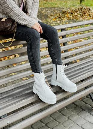 Шикарные женские демисезонные кожаные ботинки dr. martens jadon white термо белые7 фото