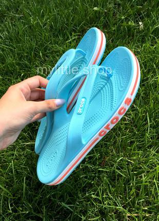 Тапочки вьетнамки крокс crocs bayaband flip blue/melon голубые