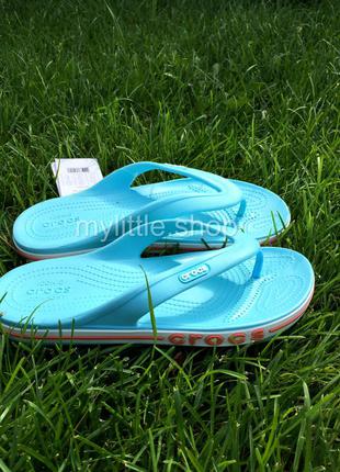 Тапочки вьетнамки крокс crocs bayaband flip blue/melon голубые2 фото
