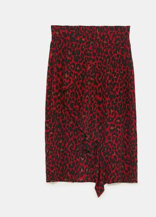 Спідниця з воланами леопардовий принт/ червона асиметрична спідниця з леопардовим принтом8 фото