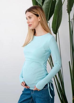 М'яка блакитна кофта для вагітних та годуючих з секретом годування (кофта для вагітних і годуючих)4 фото