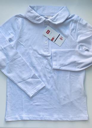 Поло, реглан, лонгслив в школу, синий, белый, молочный