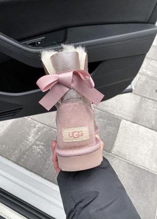 Зимові жіночі уггі ugg mini bailey bow 2 grey (хутро)363 фото