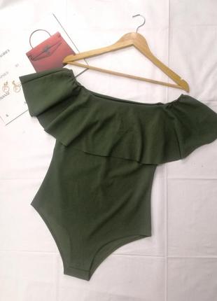 Комбидрес боди с воланами хаки зеленый