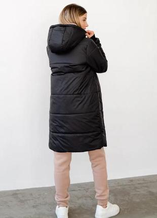 Тепла зимня куртка для вагітних, майбутніх мам подовжена чорна (зимняя курточка для беременных)6 фото
