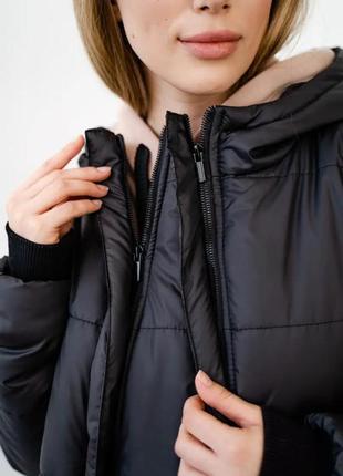 Тепла зимня куртка для вагітних, майбутніх мам подовжена чорна2 фото