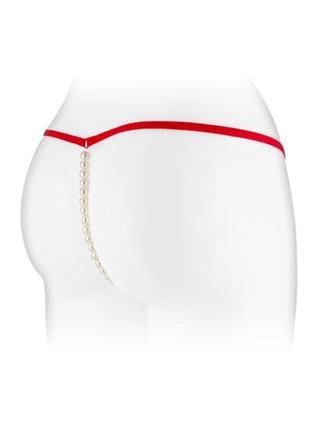 Трусики-стрінги з перловою ниткою ажурні з мереживом secret fashion venusina red2 фото