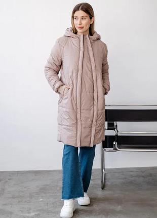 Тепла зимня куртка для вагітних, майбутніх мам подовжена мокко7 фото