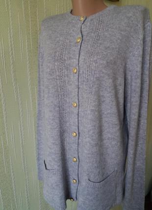 Marks&spencer кардиган 100% шерсть классический фасон на золотых пуговицах свитер серый-сиреневый.7 фото