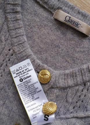Marks&spencer кардиган 100% вовна класичний фасон на золотих гудзиках светр сірий-бузковий.9 фото