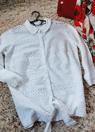 Стильная коттоновая белая блуза/рубашка с прошвой,  tu, p 8-.102 фото