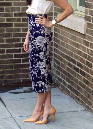Zara юбка атласная сатиновая миди в цветы2 фото