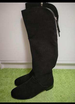 Чорні натуральні замшеві чоботи ботфорти respect низький хід зручні1 фото