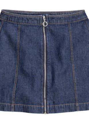 Короткая юбка-трапеция ✨h&m✨ джинсовая юбка с молнией хлопок хлопковая2 фото
