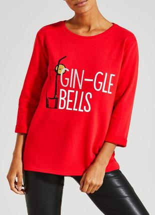 Красный свитшот с новогодним принтом papaya (размер 40-42)