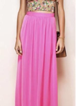 Юбка-макси, миди-юбка в пол шифоновая юбка летняя розовая1 фото