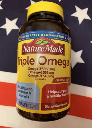 Американська потрійна омега nature made triple omega 3-6-9 softgels, 74 шт2 фото