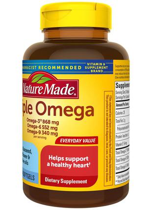 Американська потрійна омега nature made triple omega 3-6-9 softgels, 74 шт3 фото