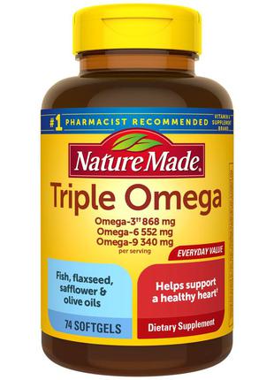 Американская тройная омега nature made triple omega 3-6-9 softgels, 74 шт
