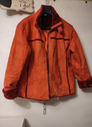 💯 кожа унисекс куртка бомбер оранжевая 🍊🍊🍊1 фото