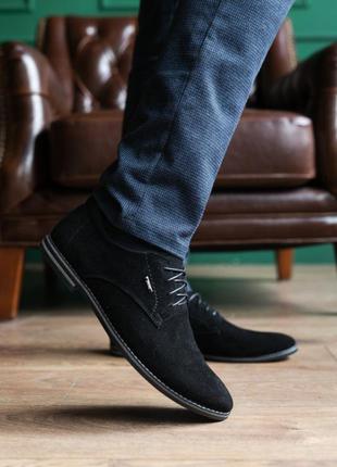 Мужские туфли замшевые весна/осень черные yuves м5 (trade mark)