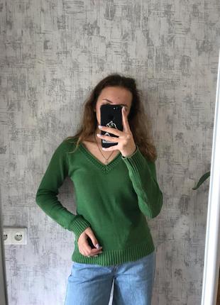 Хлопоковый зелёный пуловер от zara