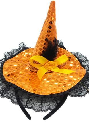Шляпка с кружевом и пайетками ведьмочка хэллоиун оранжевая +подарок2 фото