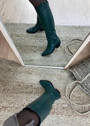 Ексклюзивні чоботи козаки натуральна італійська замша смарагд зелені6 фото