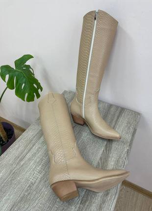 Ексклюзивні чоботи козаки натуральна італійська шкіра бежеві4 фото