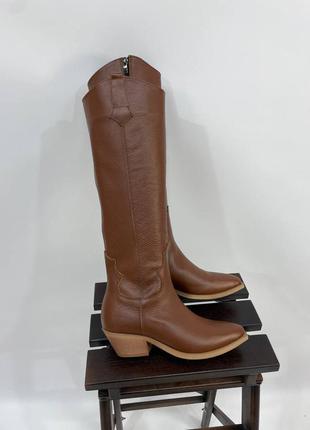 Ексклюзивні чоботи козаки натуральна італійська шкіра коричневі1 фото
